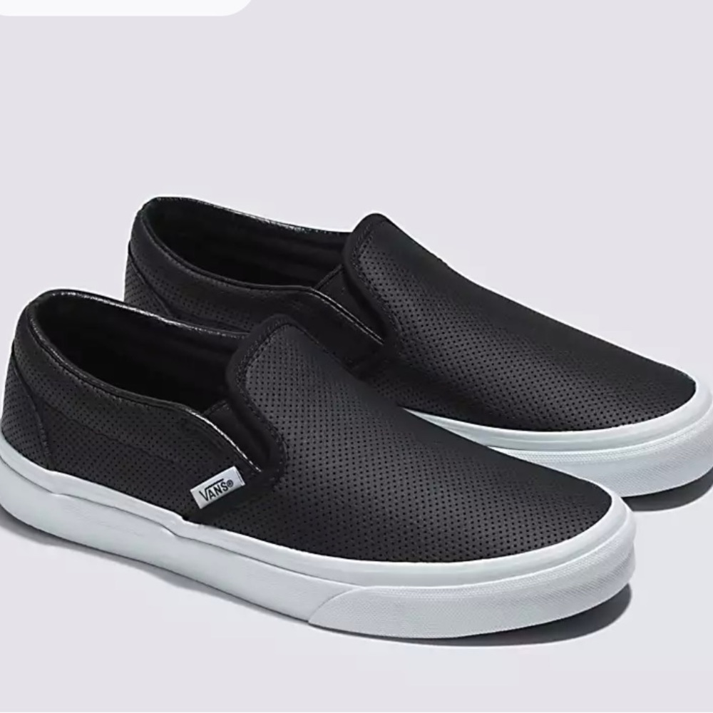 Vans leather slip ons black like new